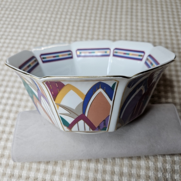 Limelight by Sigma Vibrant Geometrical Art Deco Octagonal Hand Painted Trim Bowl